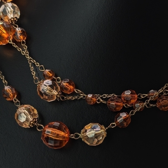 LONG Warm Toned Faceted Beaded Chain Necklace with Aurora Borealis Accents - Picture 5 of 5
